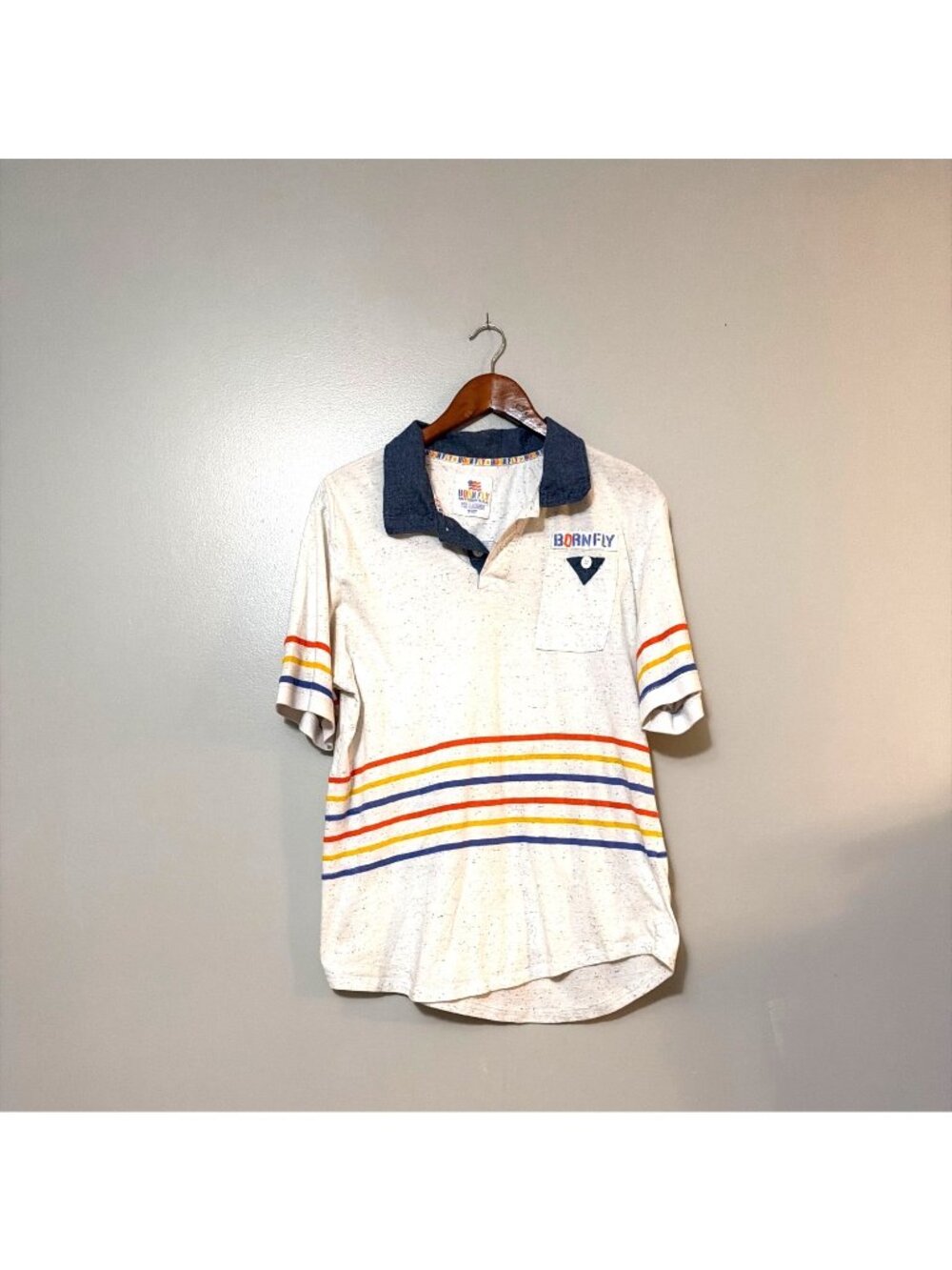Born Fly Mens 2XL Polo Shirt Stay Fly Forever Striped Multicolor Cotton SS